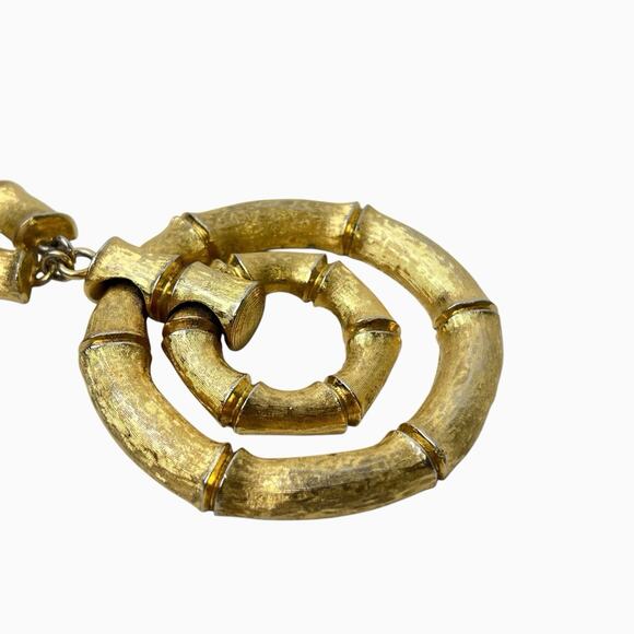 Napier Bamboo Door Knocker Necklace Earrings Set Brushed Gold Tone Signed - Picture 12 of 16